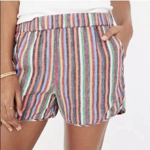 Madewell Pull On Shorts Linen Rainbow Stripe Size Small